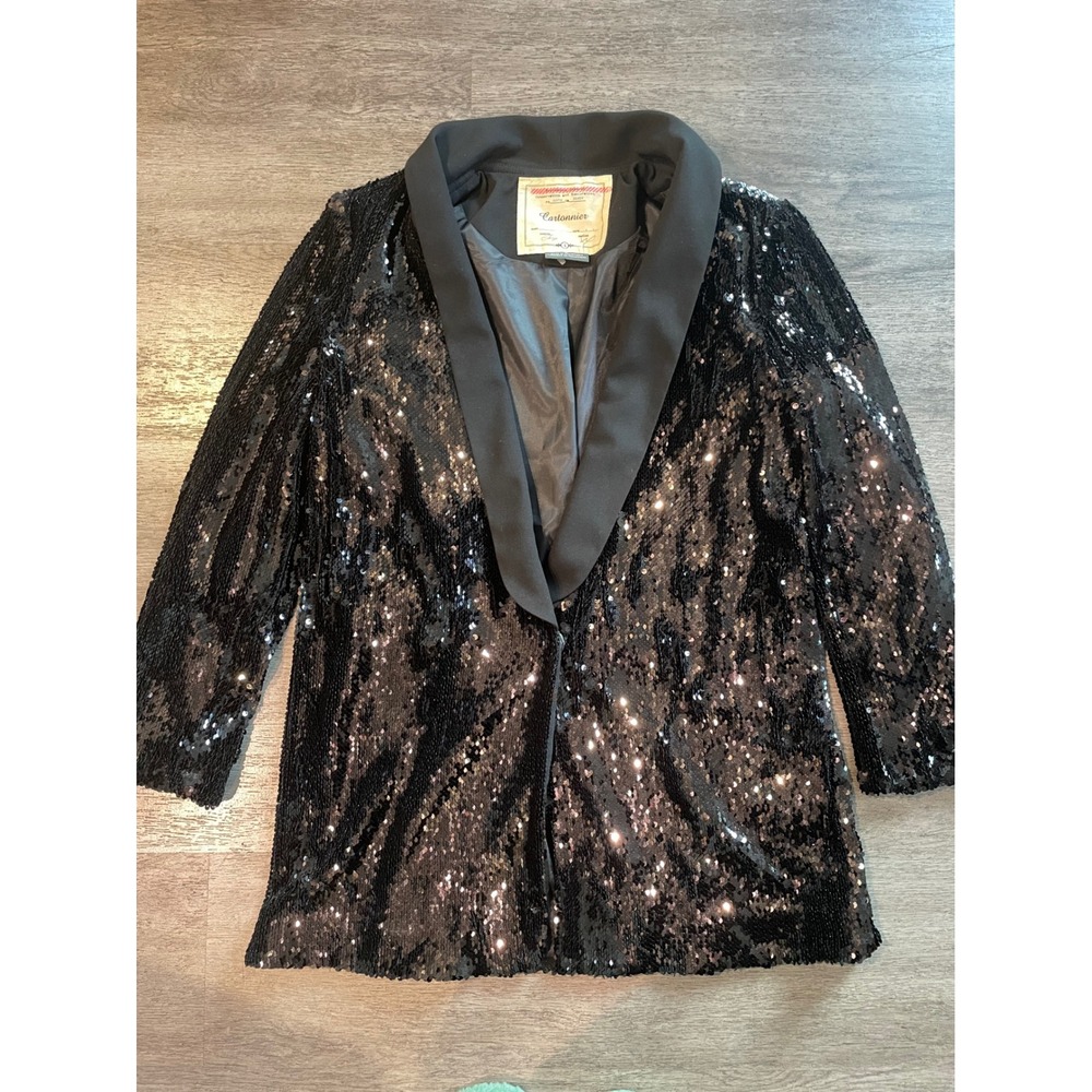 Anthropologie Cartonnier Black Sequin Blazer Jacket Women's Size‎ S
